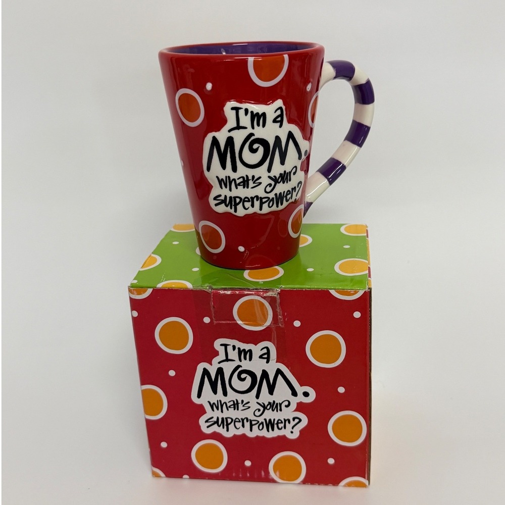 Burton‎ Coffee Mug 14oz I'm a Mom What's Your Superpower Red Polka Dot Gift